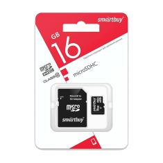 Карта памяти MicroSD 16GB Class 10 с адаптером Smart Buy 