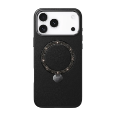 Чехол PYNANA iPhone 17 Pro Max Dancing Circle Series MagSafe кожа полуночно-черный 
