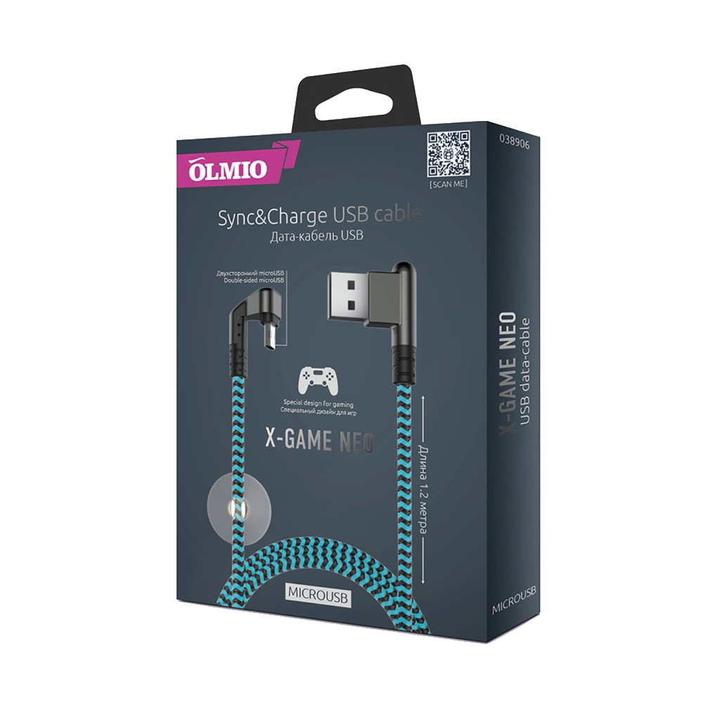 Кабель игровой Olmio X-Game Neo USB - MicroUSB 1.2м (Blue)