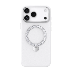 Чехол PYNANA iPhone 17 Pro Starry Series Swarovski Magsafe кожа белый 