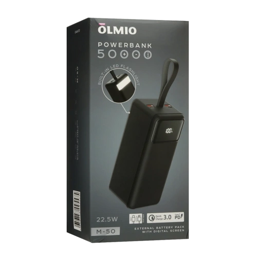 Портативное ЗУ QС3.0+PD 50 000 мАч Olmio M-50 