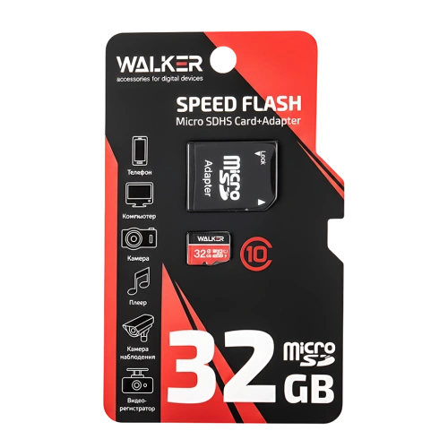 Карта памяти microSD 32GB Class 10 UHS-I с адаптером Walker 