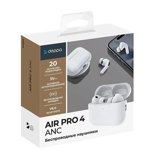 Наушники беспроводные Deppa Air Pro 4 ANC белые 