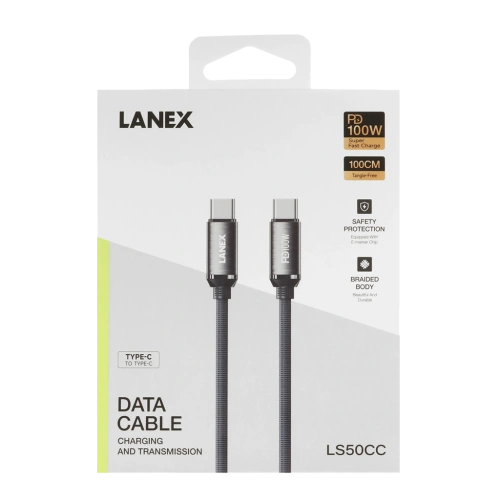 Дата-кабель Type-C - Type-C LANEX LS50CC 100W серый 