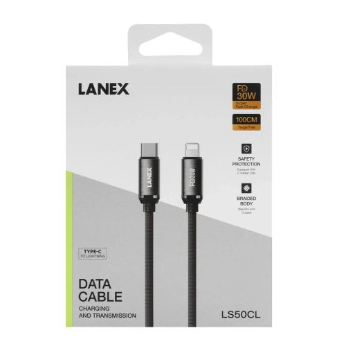 Дата-кабель Lightning-Type-C LANEX LS50CL 30W серый 