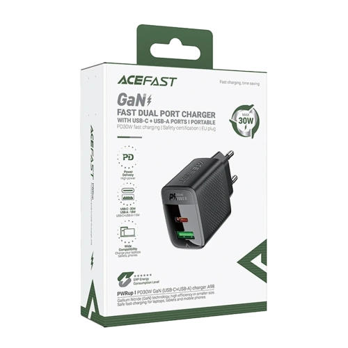 СЗУ с выходом USB+Type-C QC+PD 30W ACEFAST A98 черное 