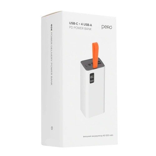 Портативное ЗУ PD3.0+QC3.0 40 000 мАч Pero PB08 белое 