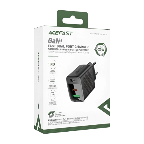 СЗУ с выходом USB+Type-C QC+PD 20W ACEFAST A78 черное 