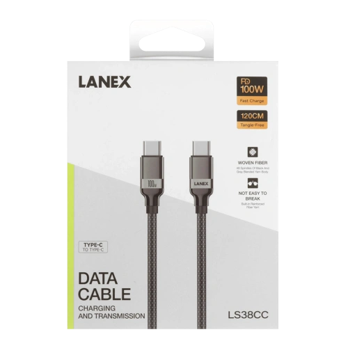 Дата-кабель Type-C - Type-C LANEX LS38CC 100W черный 