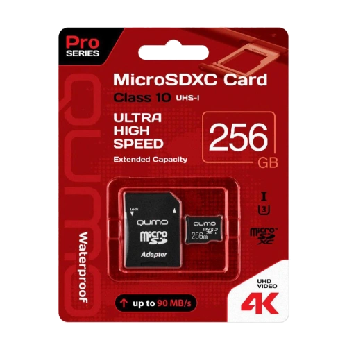 Карта памяти MicroSD 256GB Qumo Pro UHS-I U3 c адаптером 