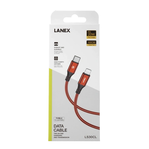 Дата-кабель Lightning-Type-C LANEX LS30CL 20W красный 