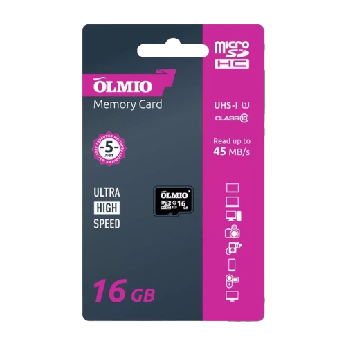 Карта памяти MicroSD 16GB Class 10 UHS-I  без адаптера Olmio 