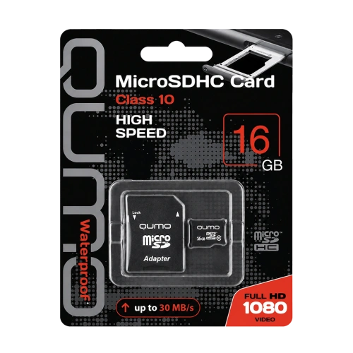 Карта памяти MicroSD 16GB Class 10 UHS-I с адаптером Qumo 