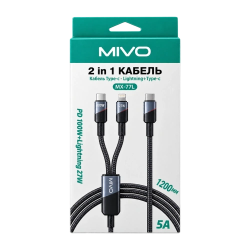 Кабель Type-C - 8 pin + Type-C MIVO MX-77L черный 