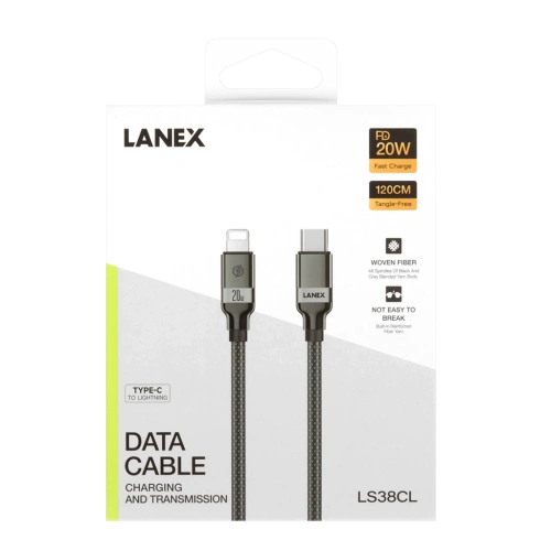 Дата-кабель Lightning-Type-C LANEX LS38CL 20W черный 