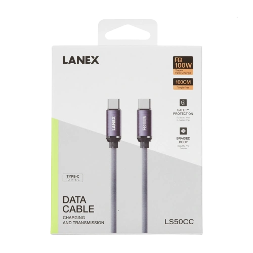 Дата-кабель Type-C - Type-C LANEX LS50CC 100W фиолетовый 