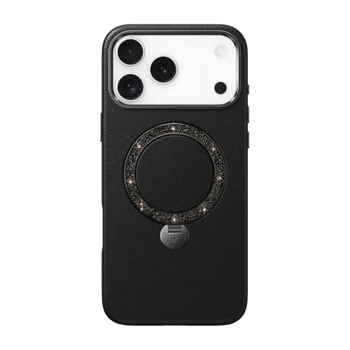 Чехол PYNANA iPhone 17 Pro Dancing Circle Series MagSafe кожа полуночно-черный 
