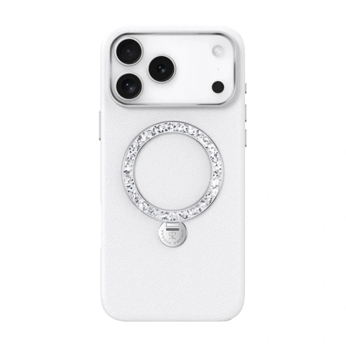 Чехол PYNANA iPhone 17 Pro Max Dancing Circle Series MagSafe Hammered Crystal кожа белый 