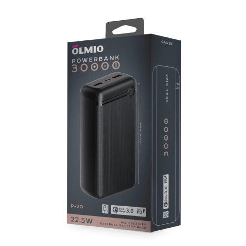 Портативное ЗУ QС3.0+PD 30 000 мАч Olmio P-30 черное 