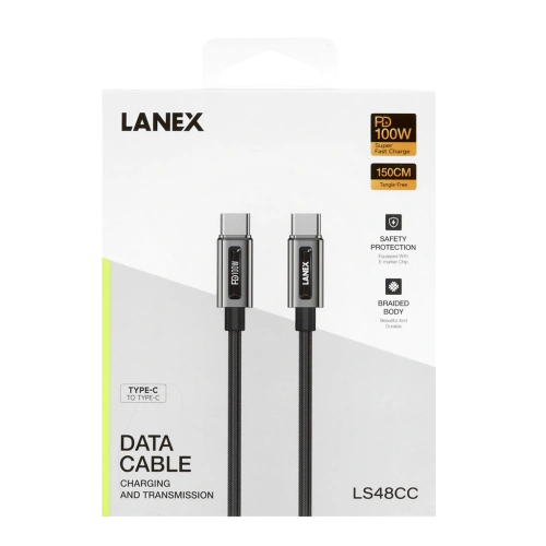 Дата-кабель Type-C - Type-C LANEX LS48CC 100W черный 