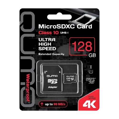Карта памяти MicroSD 128GB Class 10 UHS-I U3 с адаптером Qumo 